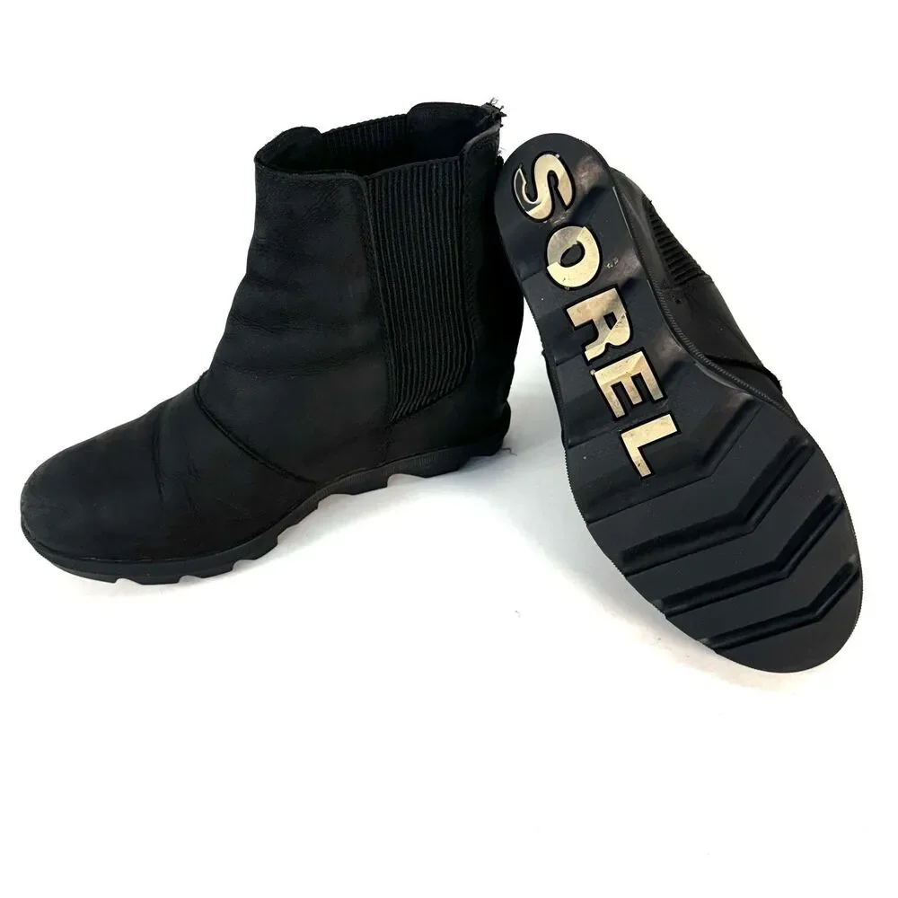 SOREL Womens Joan Of Artic ii Chelsea Hidden Wedge Black Ankle Boots Size 8